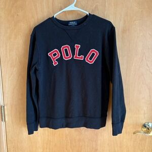 Kids Polo Ralph Lauren Black Crewneck Sweatshirt Red Logo Spellout Size L 14 16‎